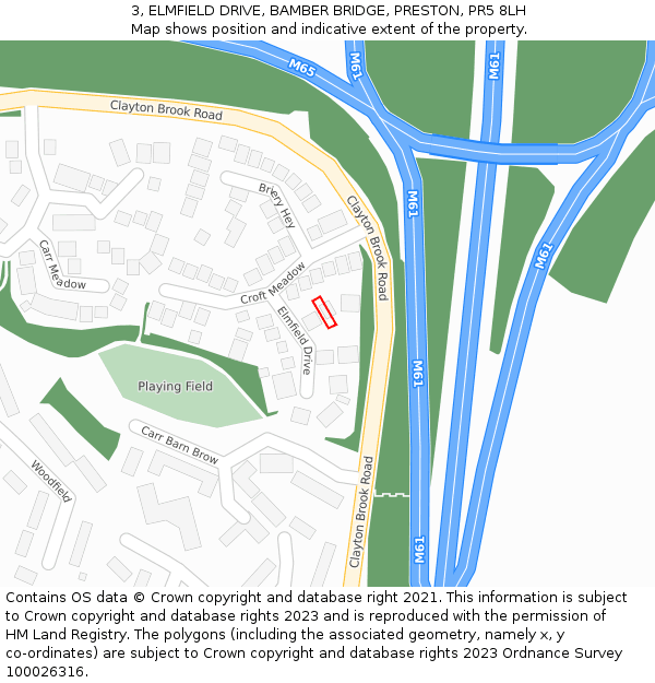 3, ELMFIELD DRIVE, BAMBER BRIDGE, PRESTON, PR5 8LH: Location map and indicative extent of plot