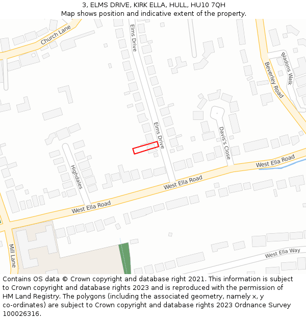 3, ELMS DRIVE, KIRK ELLA, HULL, HU10 7QH: Location map and indicative extent of plot