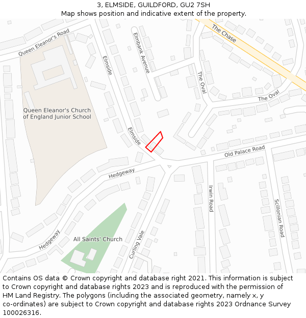 3, ELMSIDE, GUILDFORD, GU2 7SH: Location map and indicative extent of plot