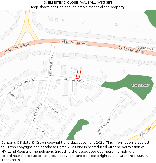 3, ELMSTEAD CLOSE, WALSALL, WS5 3BT: Location map and indicative extent of plot