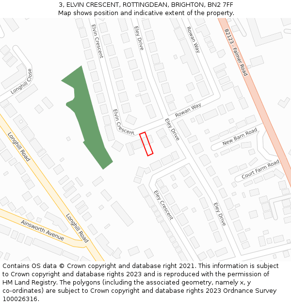 3, ELVIN CRESCENT, ROTTINGDEAN, BRIGHTON, BN2 7FF: Location map and indicative extent of plot