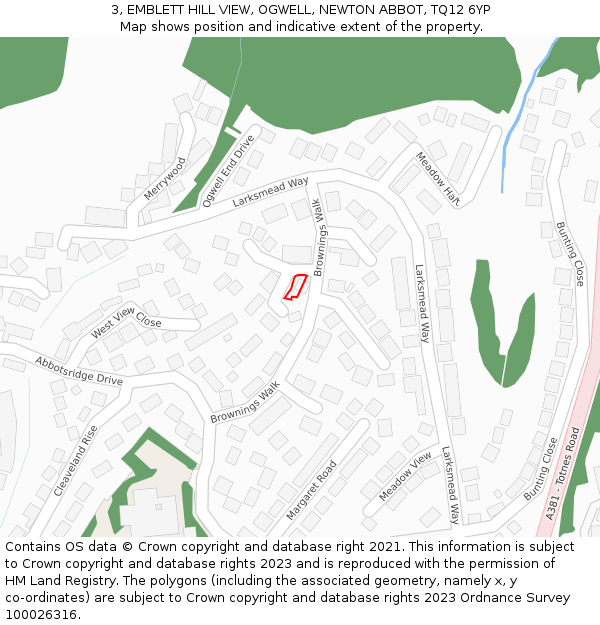 3, EMBLETT HILL VIEW, OGWELL, NEWTON ABBOT, TQ12 6YP: Location map and indicative extent of plot