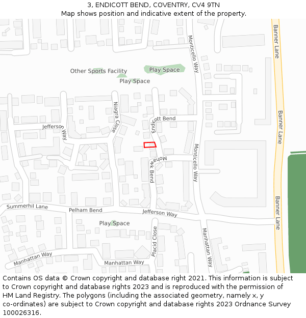 3, ENDICOTT BEND, COVENTRY, CV4 9TN: Location map and indicative extent of plot