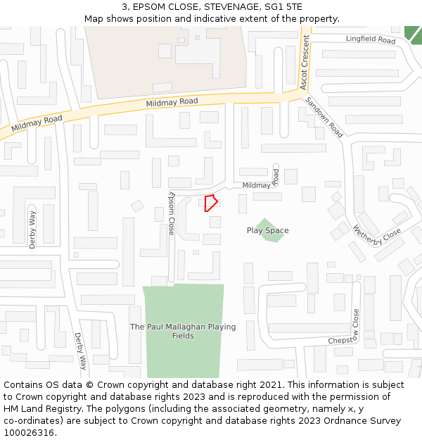 3, EPSOM CLOSE, STEVENAGE, SG1 5TE: Location map and indicative extent of plot