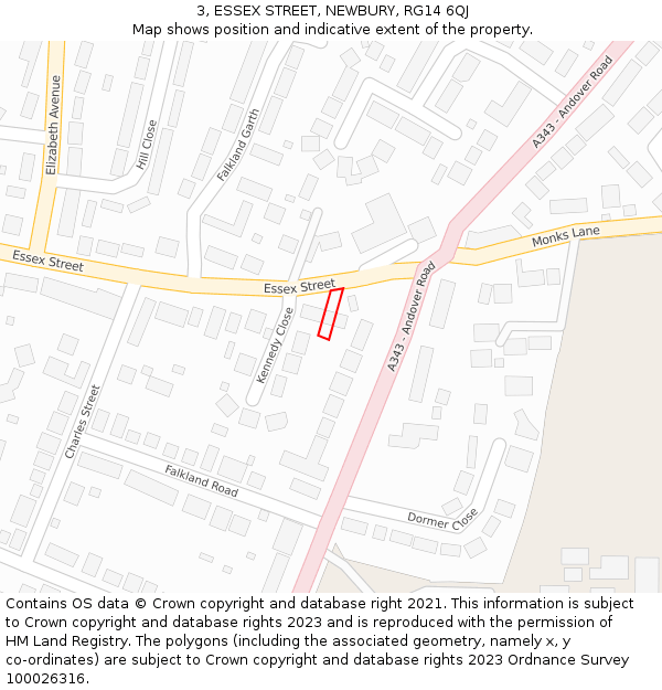 3, ESSEX STREET, NEWBURY, RG14 6QJ: Location map and indicative extent of plot