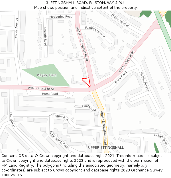 3, ETTINGSHALL ROAD, BILSTON, WV14 9UL: Location map and indicative extent of plot