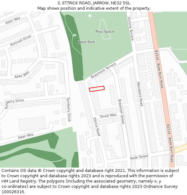 3, ETTRICK ROAD, JARROW, NE32 5SL: Location map and indicative extent of plot