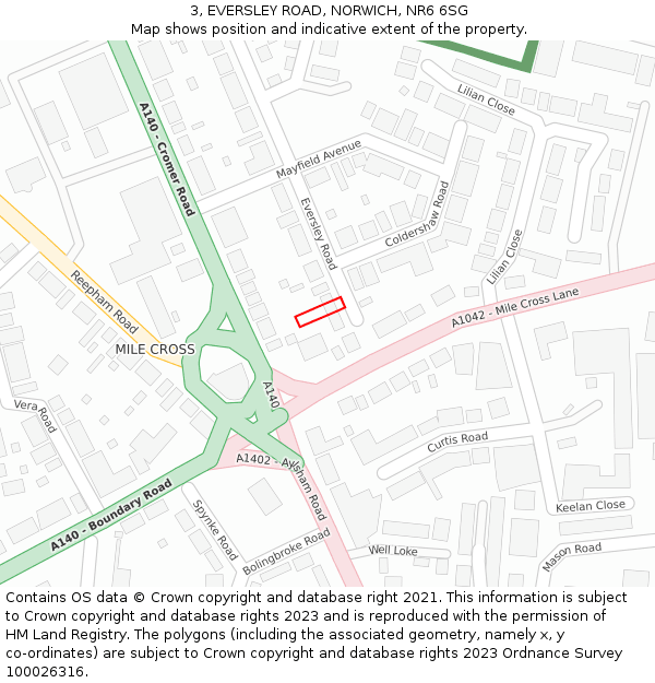 3, EVERSLEY ROAD, NORWICH, NR6 6SG: Location map and indicative extent of plot