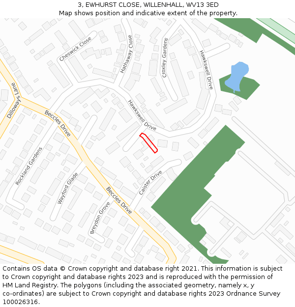 3, EWHURST CLOSE, WILLENHALL, WV13 3ED: Location map and indicative extent of plot