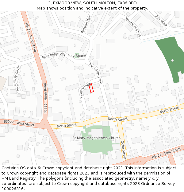 3, EXMOOR VIEW, SOUTH MOLTON, EX36 3BD: Location map and indicative extent of plot