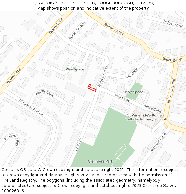 3, FACTORY STREET, SHEPSHED, LOUGHBOROUGH, LE12 9AQ: Location map and indicative extent of plot