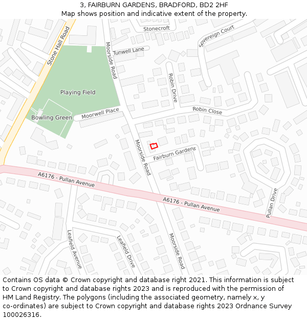 3, FAIRBURN GARDENS, BRADFORD, BD2 2HF: Location map and indicative extent of plot