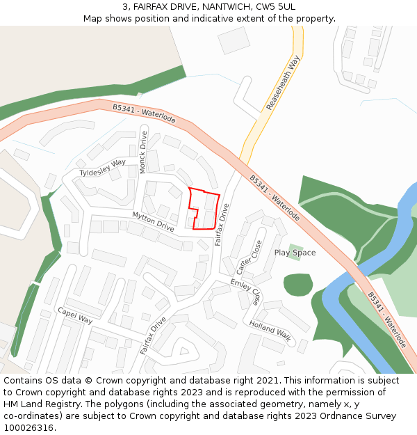 3, FAIRFAX DRIVE, NANTWICH, CW5 5UL: Location map and indicative extent of plot