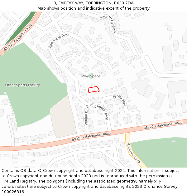 3, FAIRFAX WAY, TORRINGTON, EX38 7DA: Location map and indicative extent of plot