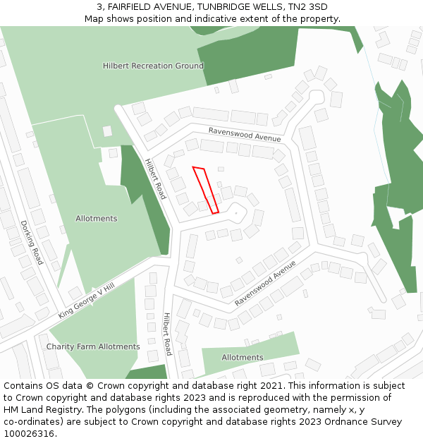 3, FAIRFIELD AVENUE, TUNBRIDGE WELLS, TN2 3SD: Location map and indicative extent of plot