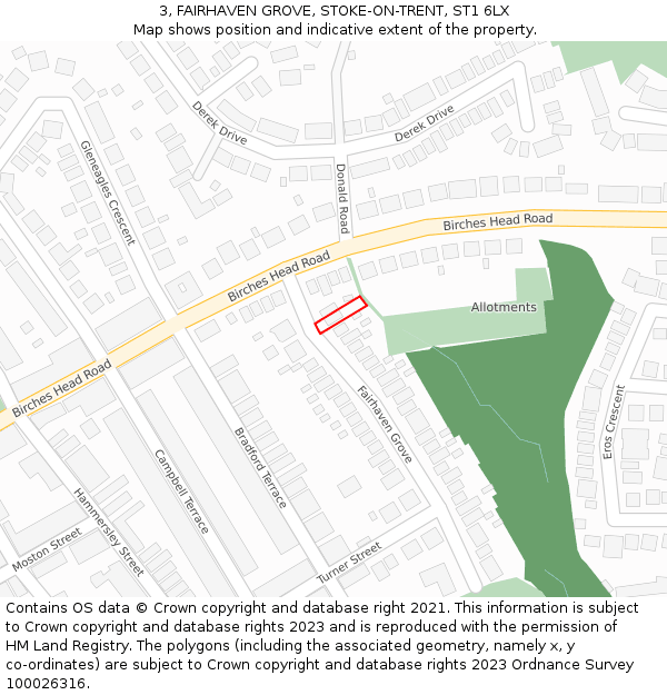 3, FAIRHAVEN GROVE, STOKE-ON-TRENT, ST1 6LX: Location map and indicative extent of plot