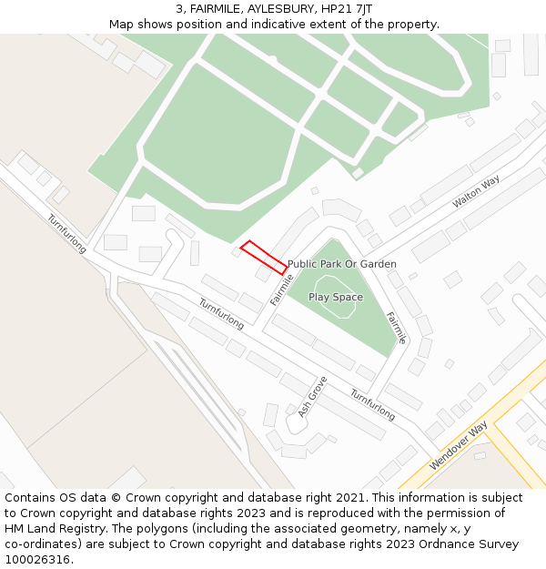 3, FAIRMILE, AYLESBURY, HP21 7JT: Location map and indicative extent of plot