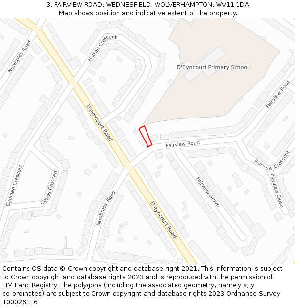3, FAIRVIEW ROAD, WEDNESFIELD, WOLVERHAMPTON, WV11 1DA: Location map and indicative extent of plot