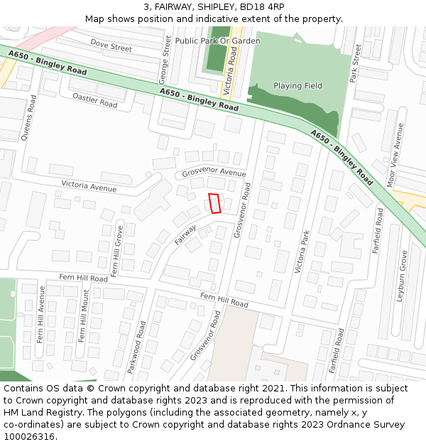 3, FAIRWAY, SHIPLEY, BD18 4RP: Location map and indicative extent of plot
