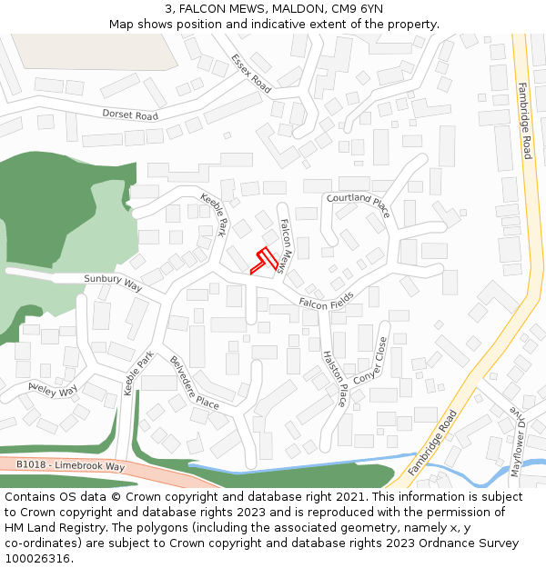 3, FALCON MEWS, MALDON, CM9 6YN: Location map and indicative extent of plot