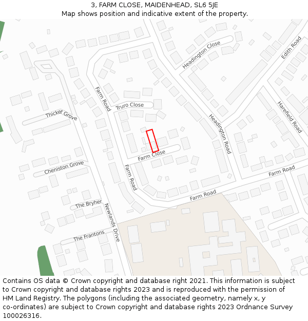 3, FARM CLOSE, MAIDENHEAD, SL6 5JE: Location map and indicative extent of plot
