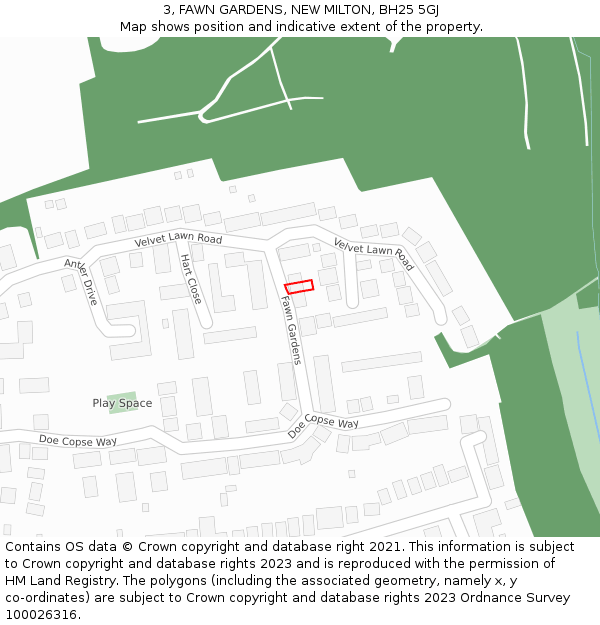 3, FAWN GARDENS, NEW MILTON, BH25 5GJ: Location map and indicative extent of plot