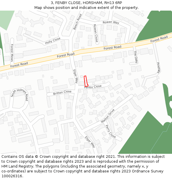 3, FENBY CLOSE, HORSHAM, RH13 6RP: Location map and indicative extent of plot