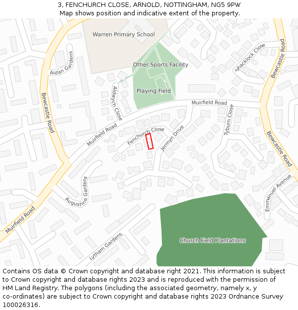 3, FENCHURCH CLOSE, ARNOLD, NOTTINGHAM, NG5 9PW: Location map and indicative extent of plot