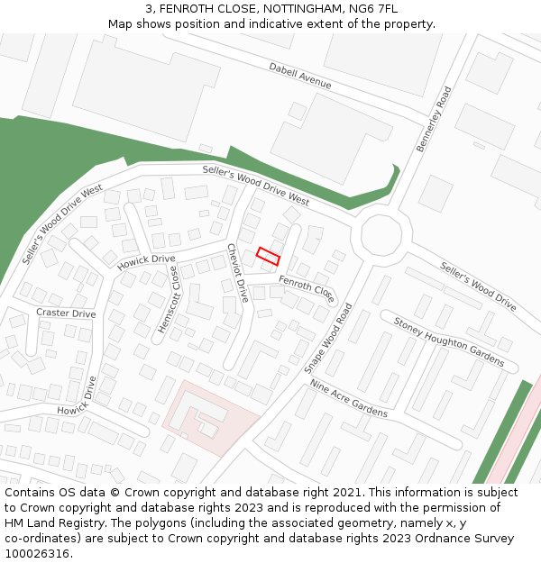 3, FENROTH CLOSE, NOTTINGHAM, NG6 7FL: Location map and indicative extent of plot