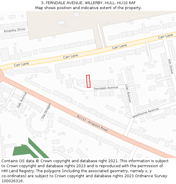 3, FERNDALE AVENUE, WILLERBY, HULL, HU10 6AF: Location map and indicative extent of plot
