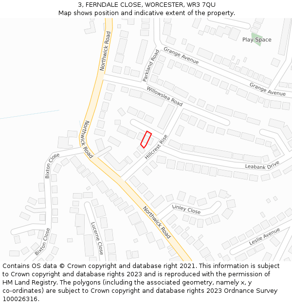 3, FERNDALE CLOSE, WORCESTER, WR3 7QU: Location map and indicative extent of plot