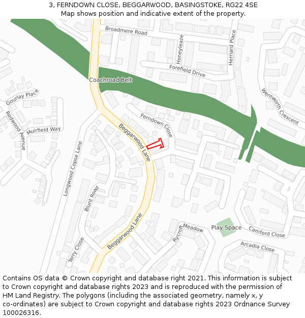 3, FERNDOWN CLOSE, BEGGARWOOD, BASINGSTOKE, RG22 4SE: Location map and indicative extent of plot