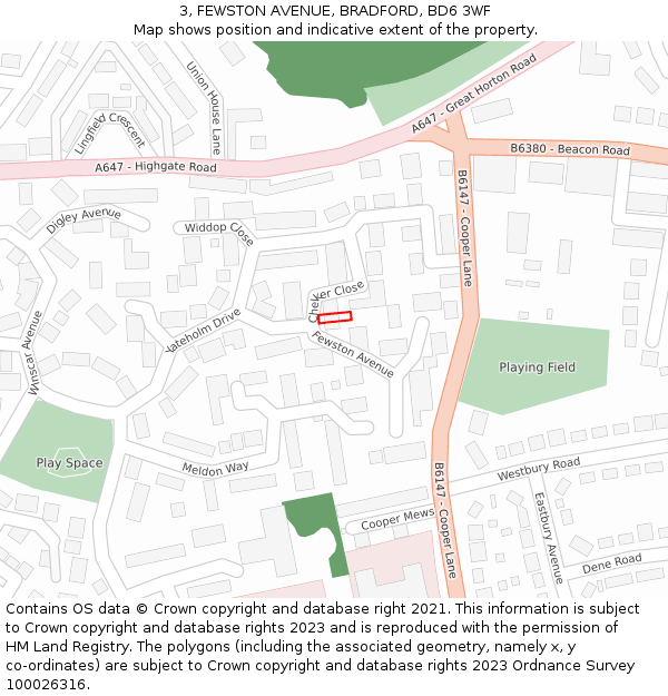 3, FEWSTON AVENUE, BRADFORD, BD6 3WF: Location map and indicative extent of plot