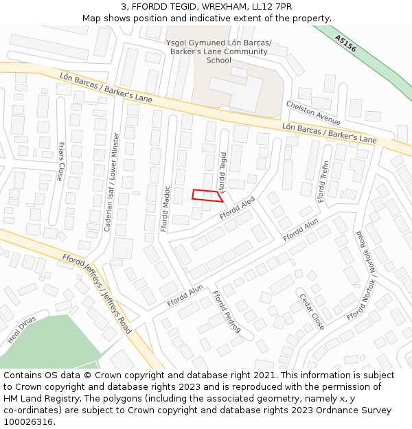 3, FFORDD TEGID, WREXHAM, LL12 7PR: Location map and indicative extent of plot