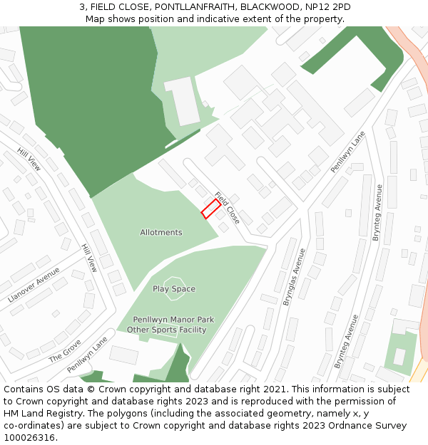 3, FIELD CLOSE, PONTLLANFRAITH, BLACKWOOD, NP12 2PD: Location map and indicative extent of plot