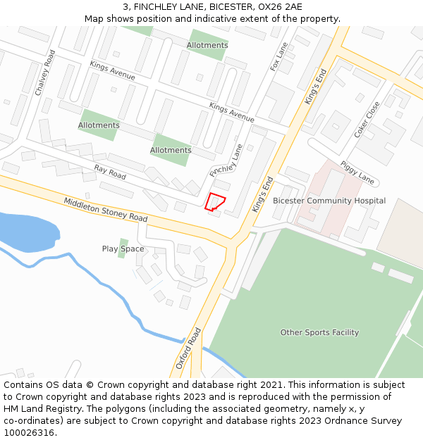 3, FINCHLEY LANE, BICESTER, OX26 2AE: Location map and indicative extent of plot