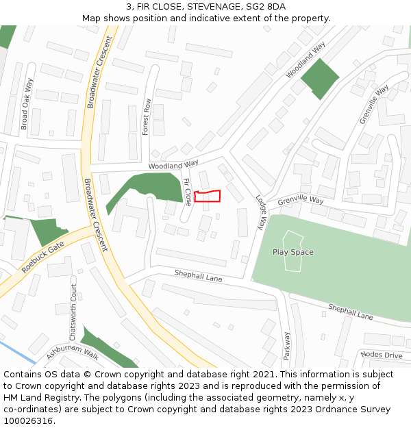 3, FIR CLOSE, STEVENAGE, SG2 8DA: Location map and indicative extent of plot