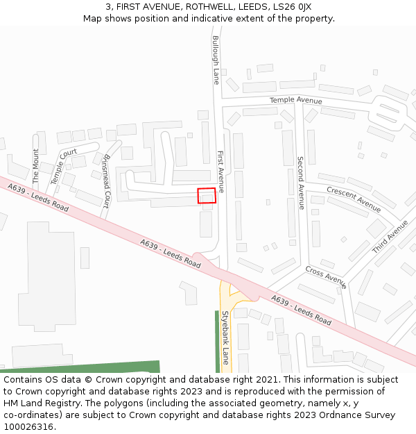3, FIRST AVENUE, ROTHWELL, LEEDS, LS26 0JX: Location map and indicative extent of plot