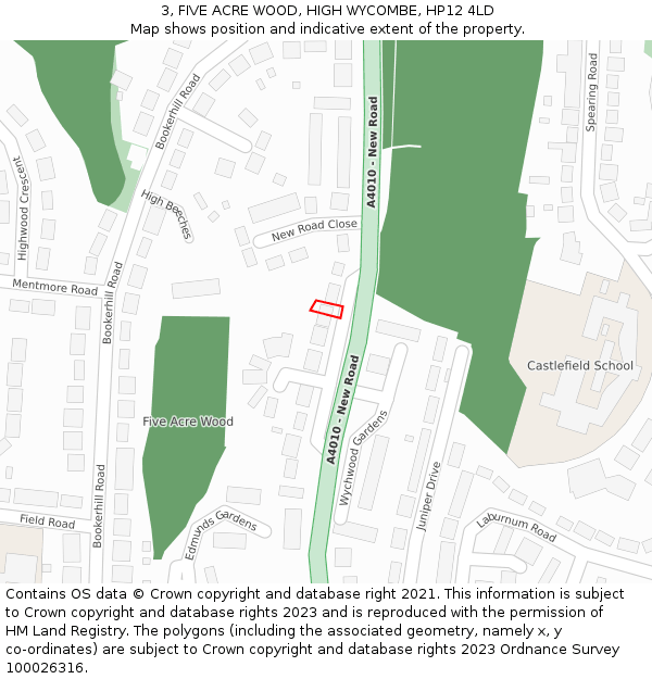 3, FIVE ACRE WOOD, HIGH WYCOMBE, HP12 4LD: Location map and indicative extent of plot