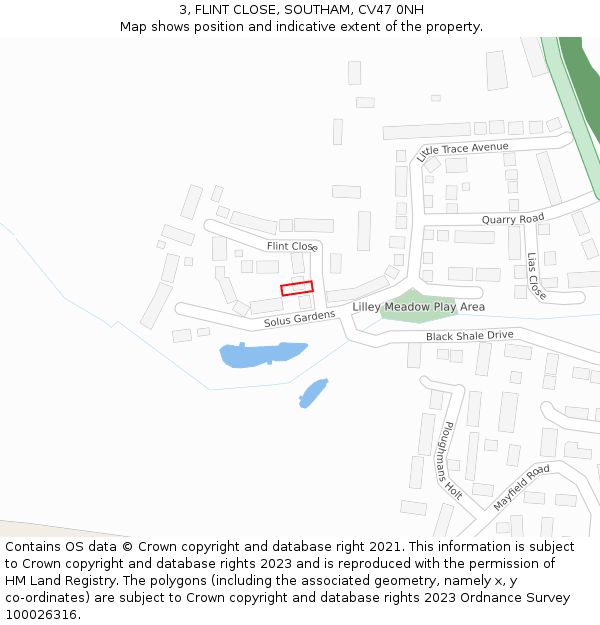 3, FLINT CLOSE, SOUTHAM, CV47 0NH: Location map and indicative extent of plot