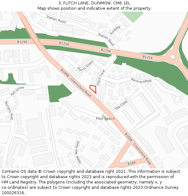 3, FLITCH LANE, DUNMOW, CM6 1EL: Location map and indicative extent of plot