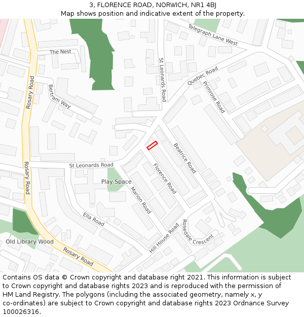 3, FLORENCE ROAD, NORWICH, NR1 4BJ: Location map and indicative extent of plot