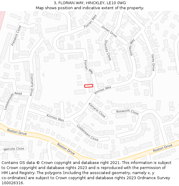 3, FLORIAN WAY, HINCKLEY, LE10 0WG: Location map and indicative extent of plot