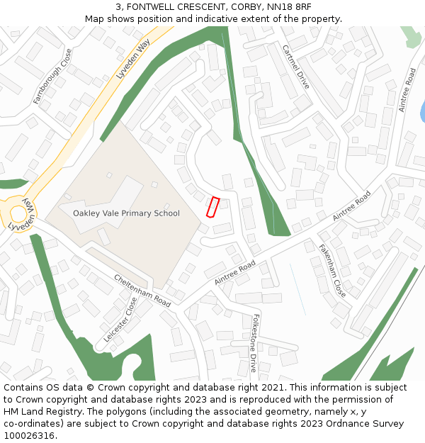 3, FONTWELL CRESCENT, CORBY, NN18 8RF: Location map and indicative extent of plot