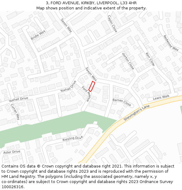 3, FORD AVENUE, KIRKBY, LIVERPOOL, L33 4HR: Location map and indicative extent of plot