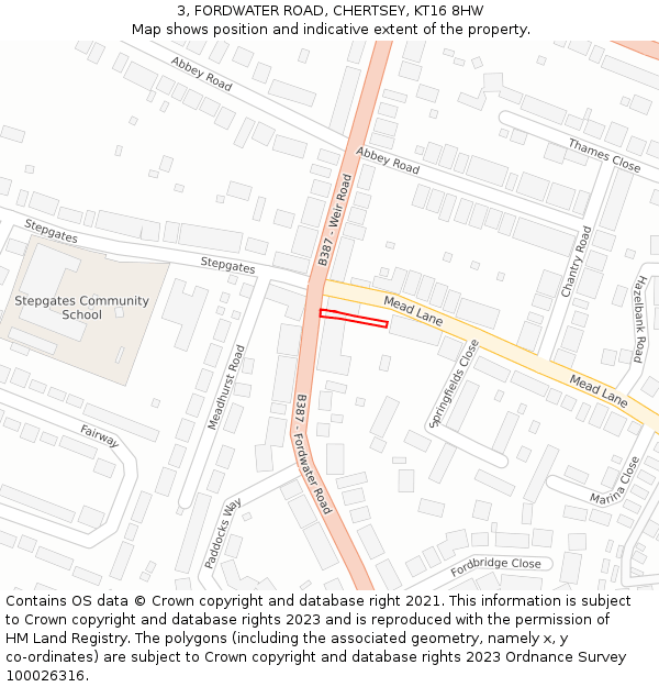 3, FORDWATER ROAD, CHERTSEY, KT16 8HW: Location map and indicative extent of plot