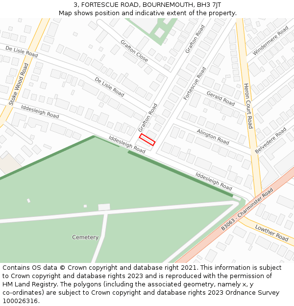 3, FORTESCUE ROAD, BOURNEMOUTH, BH3 7JT: Location map and indicative extent of plot
