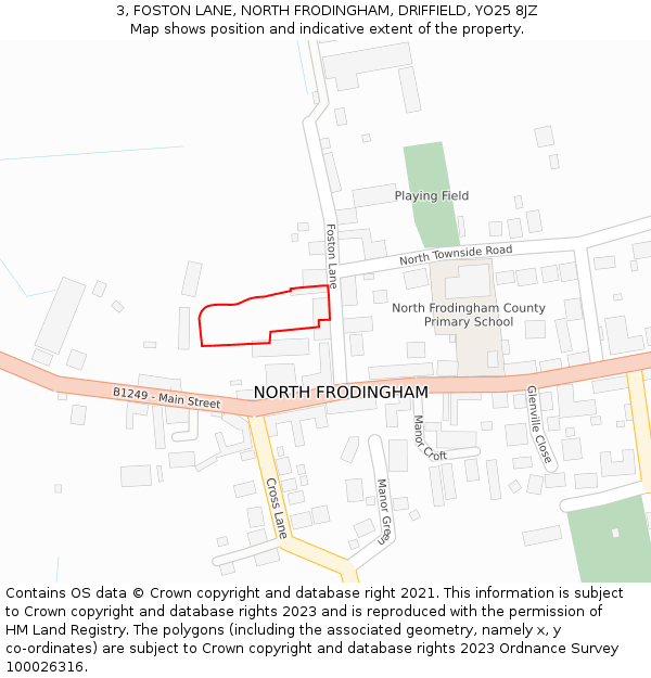 3, FOSTON LANE, NORTH FRODINGHAM, DRIFFIELD, YO25 8JZ: Location map and indicative extent of plot