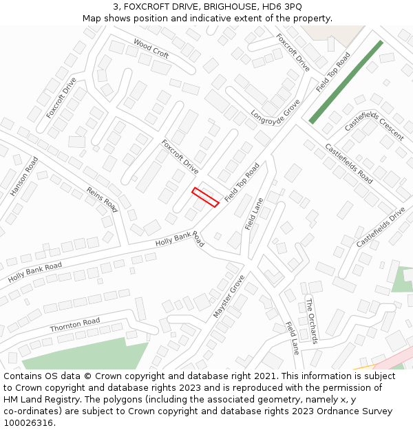 3, FOXCROFT DRIVE, BRIGHOUSE, HD6 3PQ: Location map and indicative extent of plot