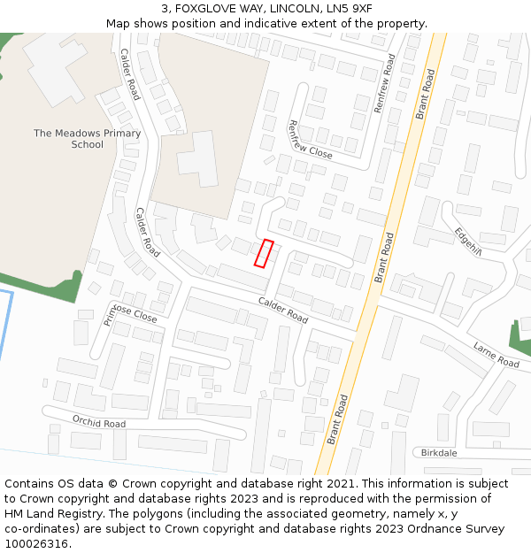 3, FOXGLOVE WAY, LINCOLN, LN5 9XF: Location map and indicative extent of plot